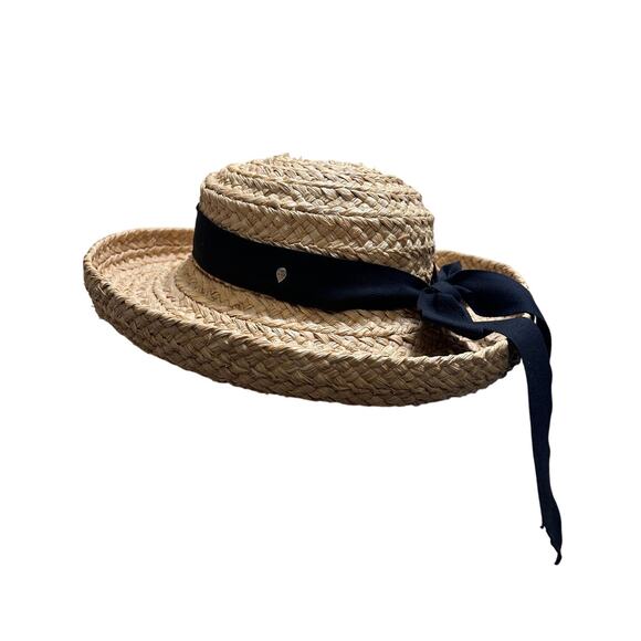 Helen Kaminski Classic 5 Raffia Sun Hat Natural Blk Ribbon Beach Coastal Resort - Picture 4 of 10